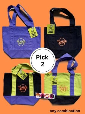 (PICK any 2 colors) 🎃 2026 Trader Joe’s Mini Canvas Tote Bags - Halloween 👻